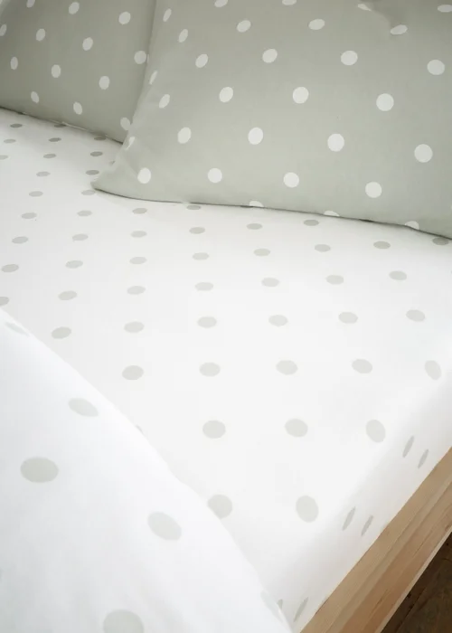 Catherine Lansfield Brushed Polka Dot Cotton Fitted Sheet Green - Fitted Single Image 1