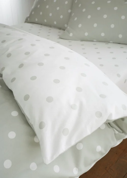 Catherine Lansfield Brushed Polka Dot Cotton Fitted Sheet Green - Fitted Single Image 2