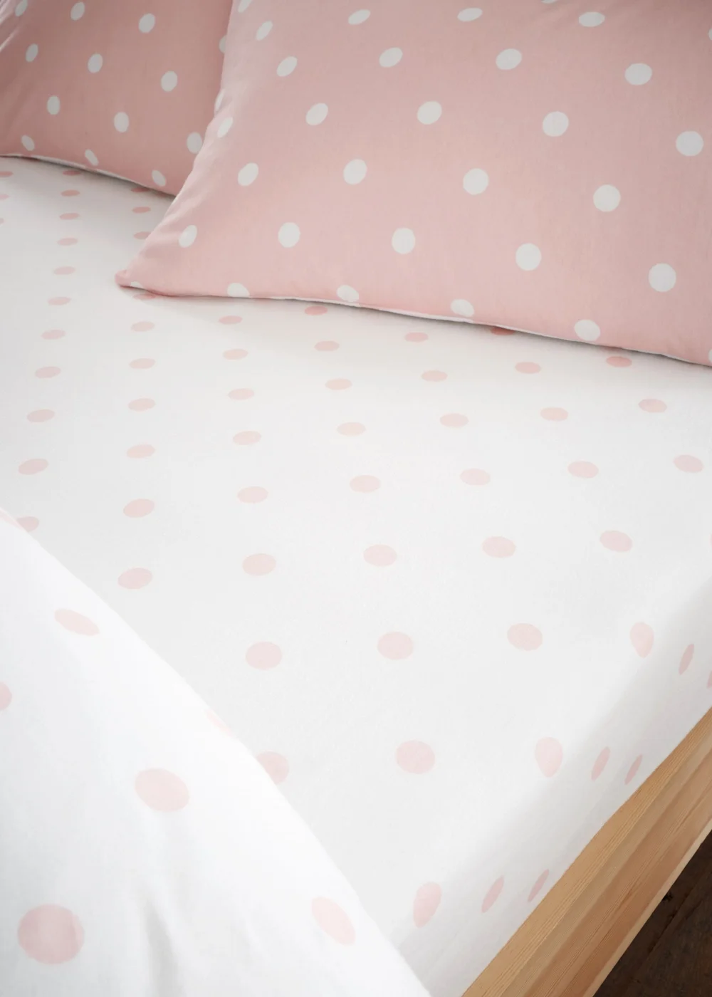 Catherine Lansfield Brushed Polka Dot Cotton Fitted Sheet Pink - Fitted Single Image 1