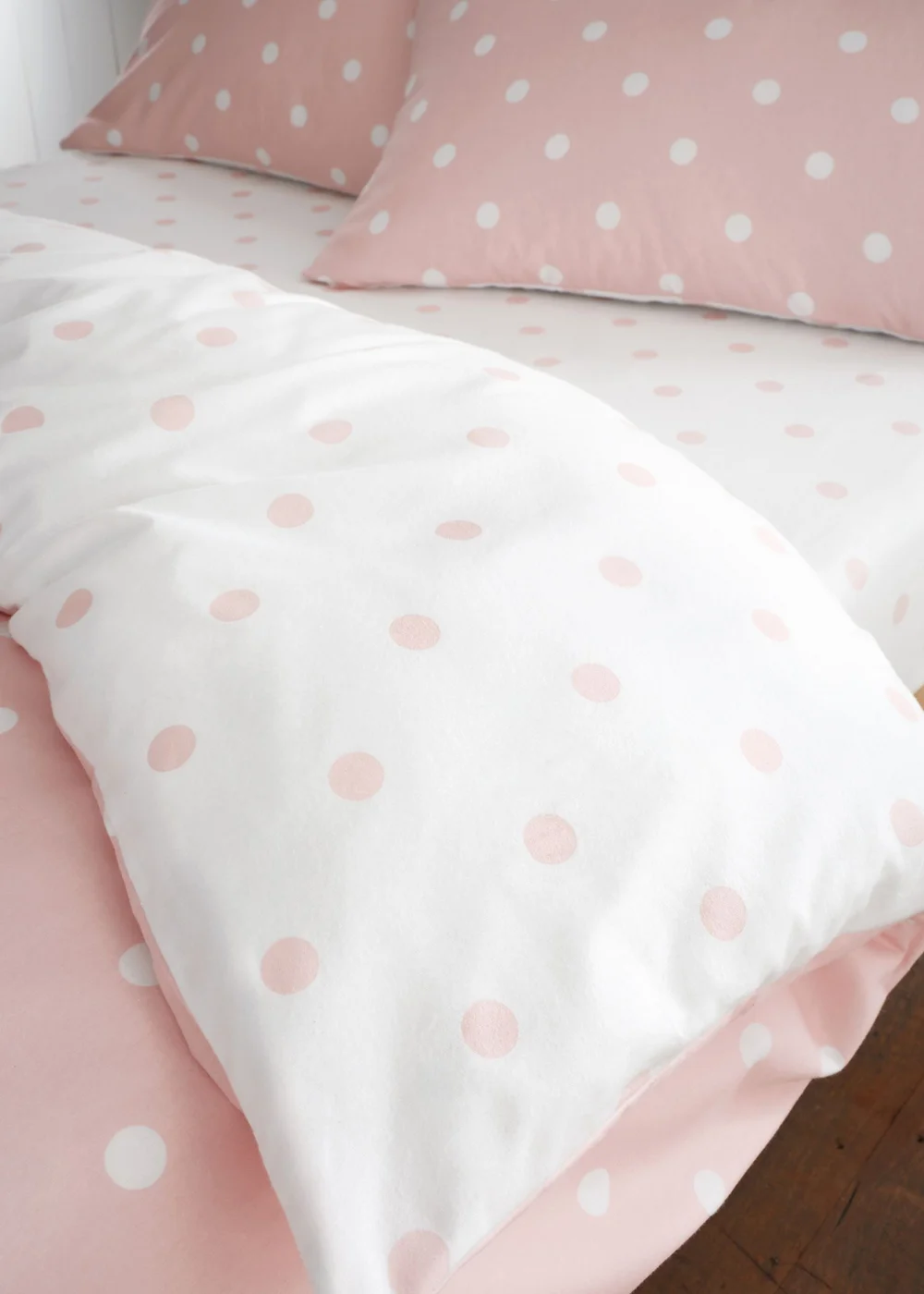 Catherine Lansfield Brushed Polka Dot Cotton Fitted Sheet Pink - Fitted Single Image 2