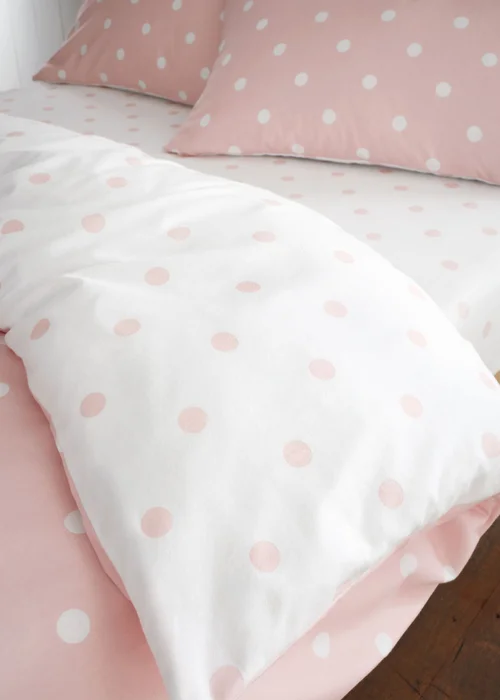 Catherine Lansfield Brushed Polka Dot Cotton Fitted Sheet Pink - Fitted Single Image 2