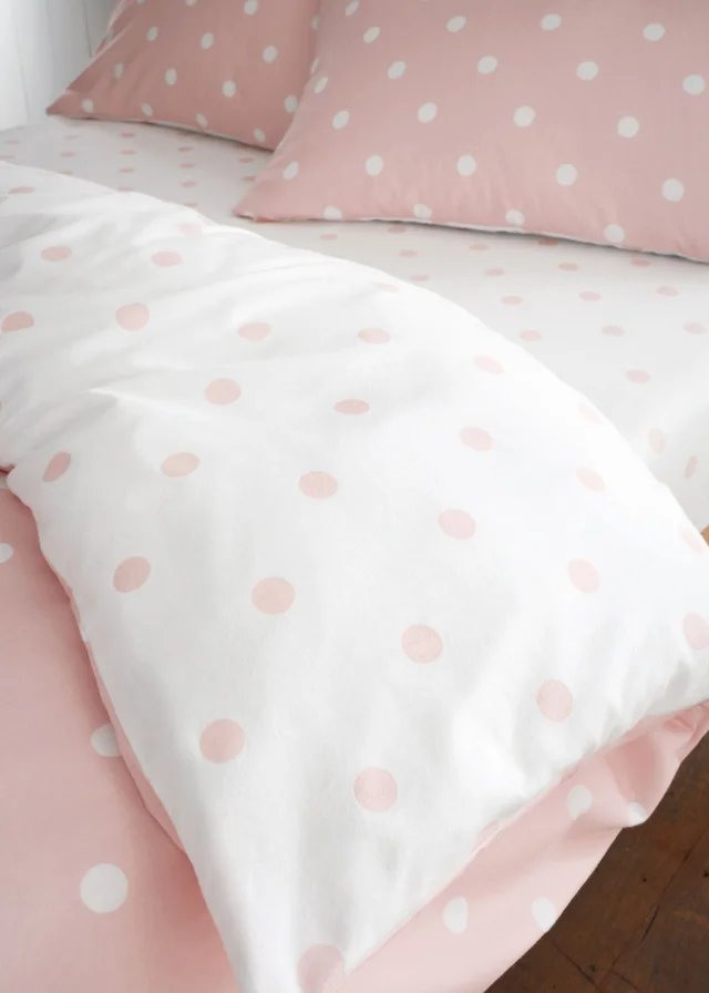 Catherine Lansfield Brushed Polka Dot Cotton Fitted Sheet Pink