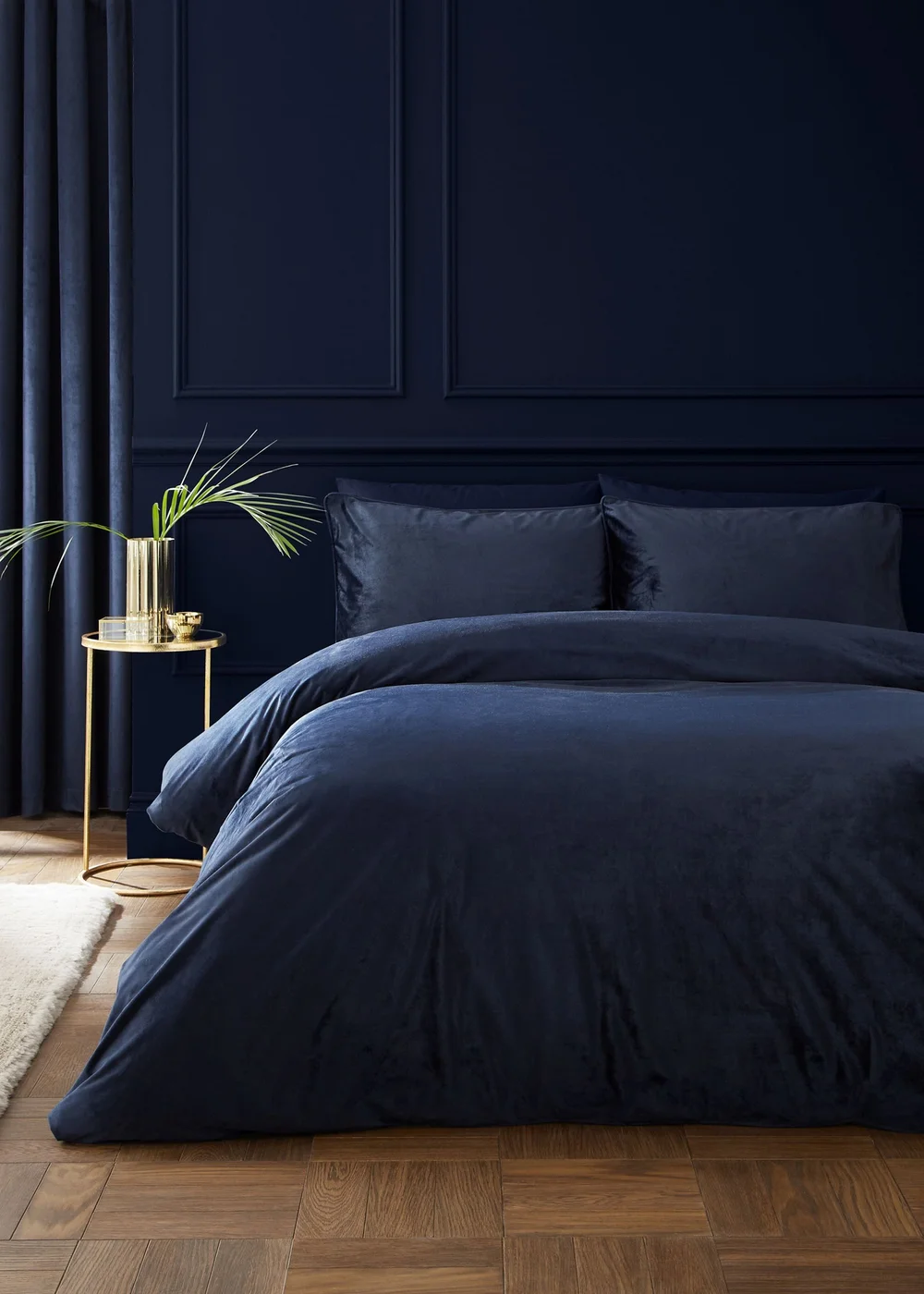 Catherine Lansfield Kingsley Soft Matt Velvet Duvet Cover Set Navy Blue - Single Image 2