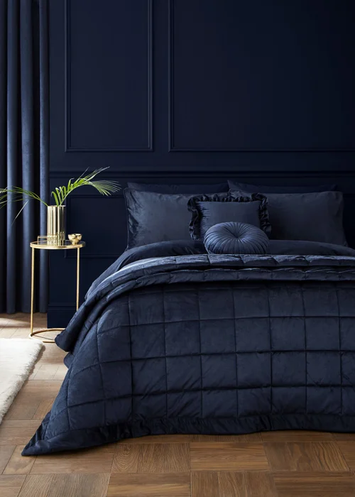 Catherine Lansfield Kingsley Soft Matt Velvet Duvet Cover Set Navy Blue - Single Image 1