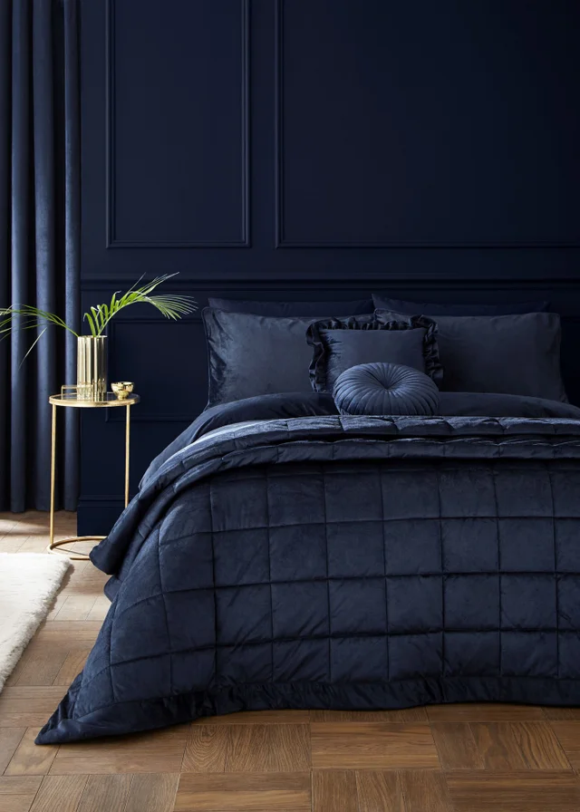 Catherine Lansfield Kingsley Soft Matt Velvet Duvet Cover Set Navy Blue