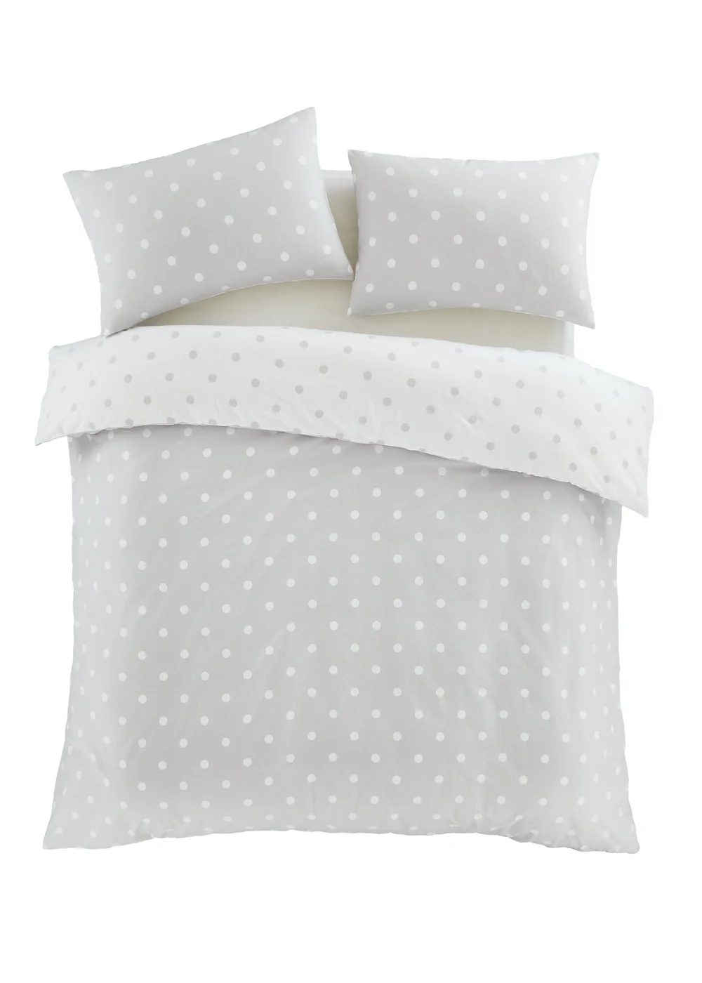 Catherine Lansfield Brushed Polka Dot Cotton Reversible Duvet Cover Set Grey - Single Image 5
