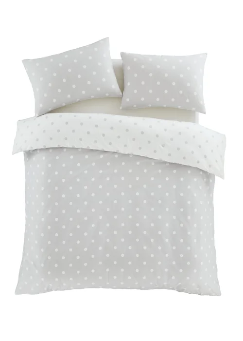 Catherine Lansfield Brushed Polka Dot Cotton Reversible Duvet Cover Set Grey - Single Image 5