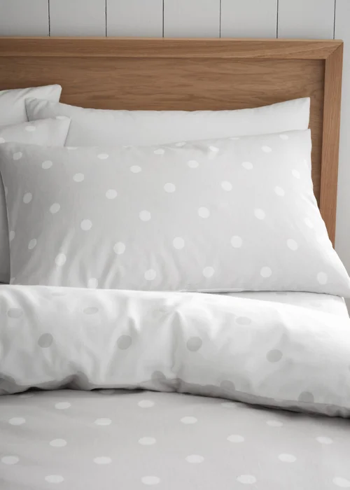 Catherine Lansfield Brushed Polka Dot Cotton Reversible Duvet Cover Set Grey - Single Image 3