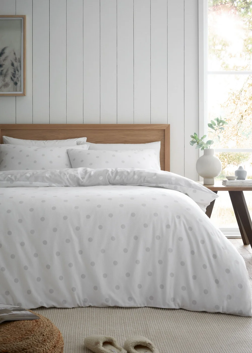 Catherine Lansfield Brushed Polka Dot Cotton Reversible Duvet Cover Set Grey - Single Image 2