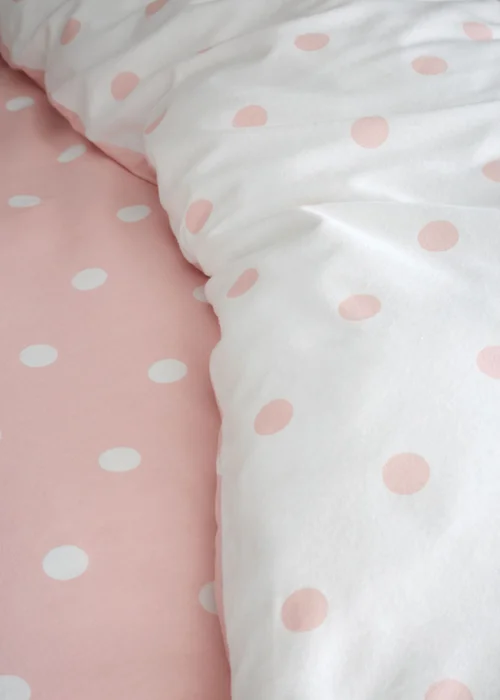 Catherine Lansfield Brushed Polka Dot Cotton Reversible Duvet Cover Set Pink - Single Image 4