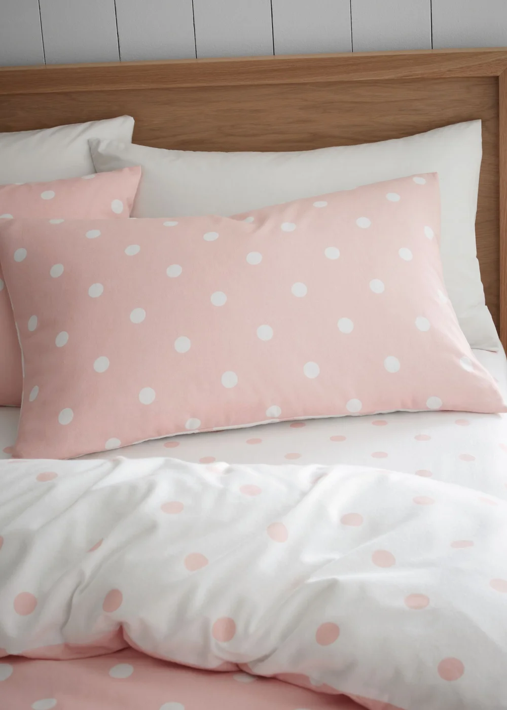 Catherine Lansfield Brushed Polka Dot Cotton Reversible Duvet Cover Set Pink - Single Image 3