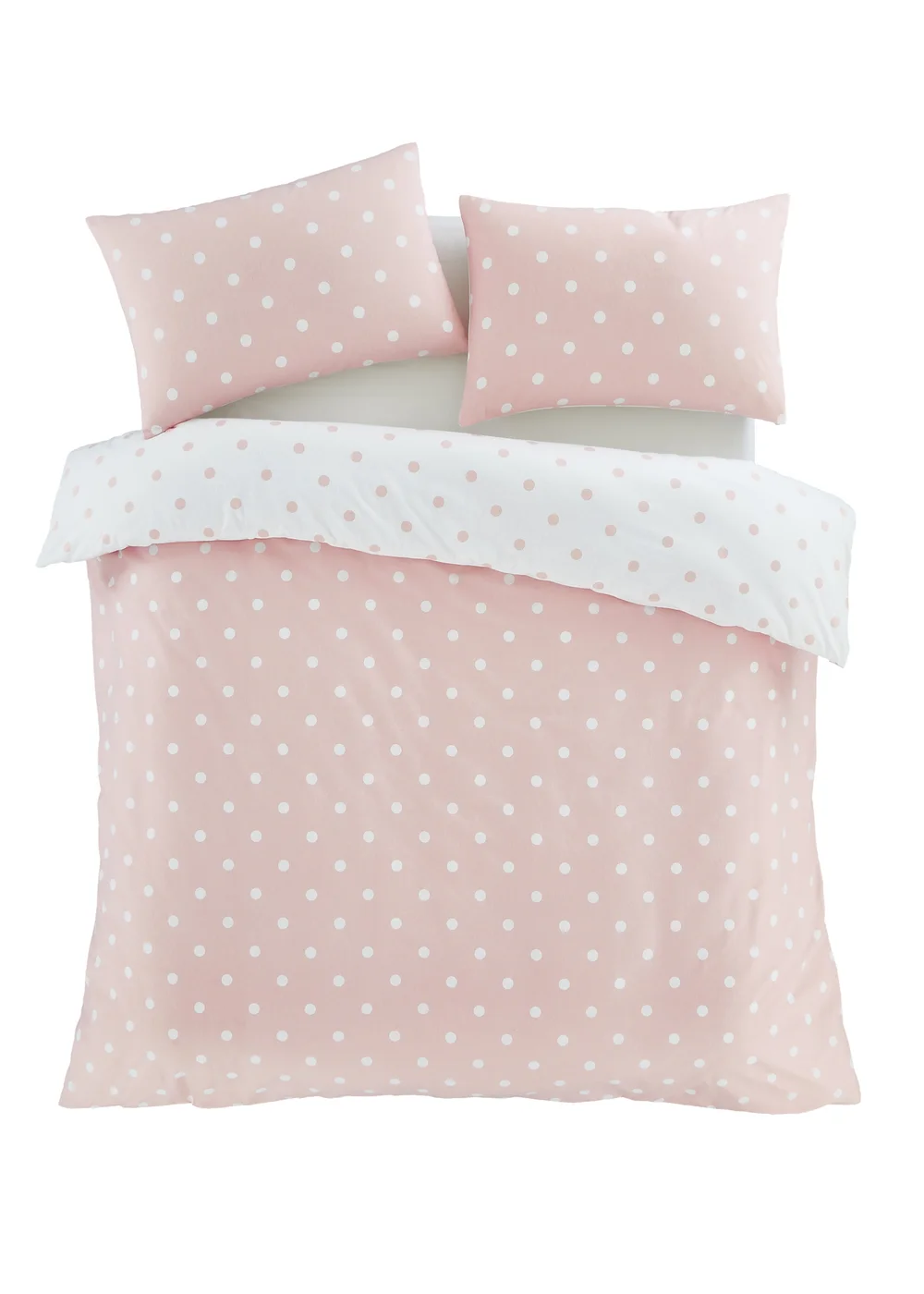 Catherine Lansfield Brushed Polka Dot Cotton Reversible Duvet Cover Set Pink - Single Image 5