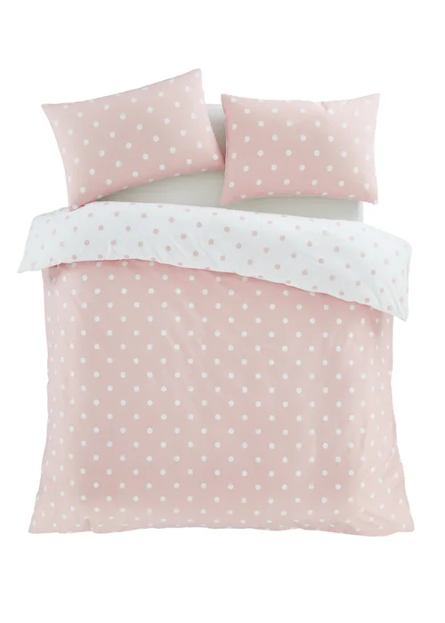 Catherine Lansfield Brushed Polka Dot Cotton Reversible Duvet Cover Set Pink - Single Image 5