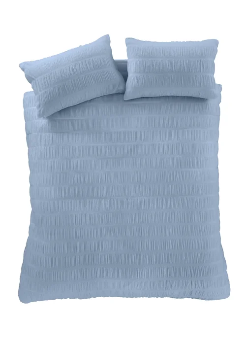 Catherine Lansfield Seersucker Duvet Cover Set Blue - Super king Image 5