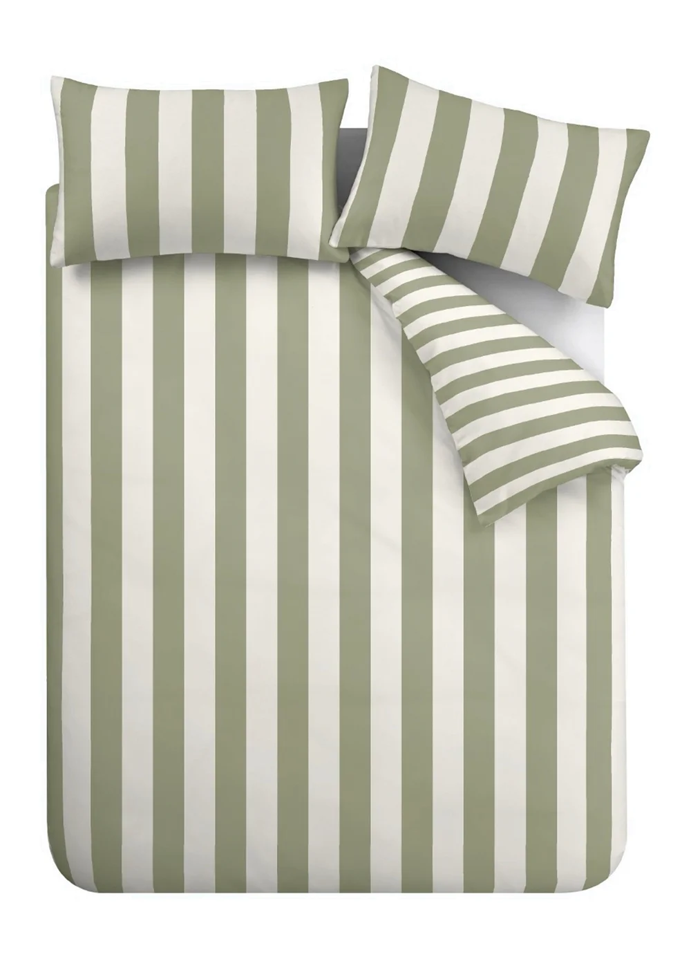 Catherine Lansfield Cove Stripe Reversible Duvet Cover Set Green - Single Image 5