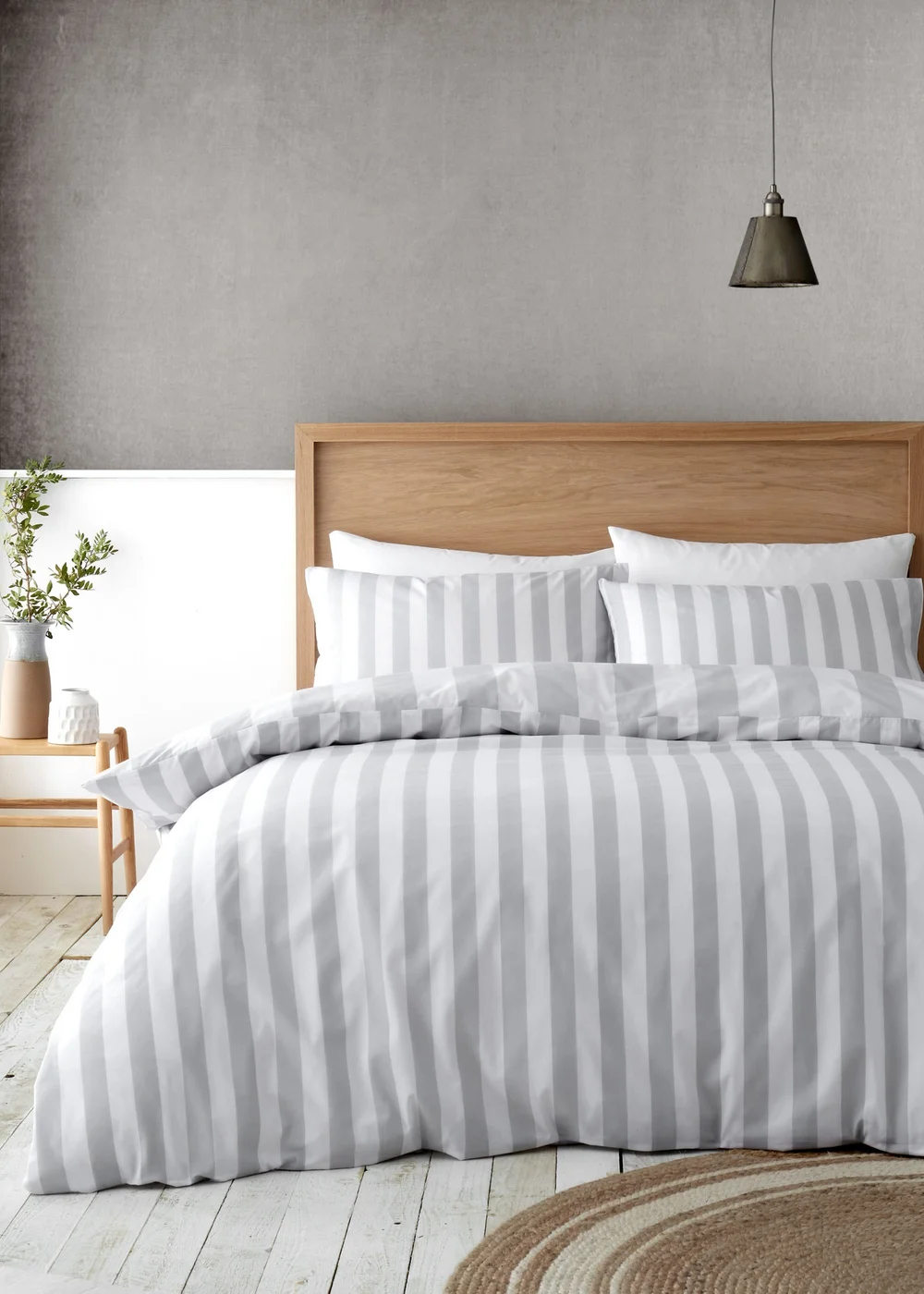 Catherine Lansfield Cove Stripe Reversible Duvet Cover Set Silver Grey - Single Image 2