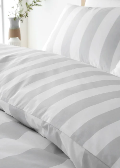 Catherine Lansfield Cove Stripe Reversible Duvet Cover Set Silver Grey - Single Image 4