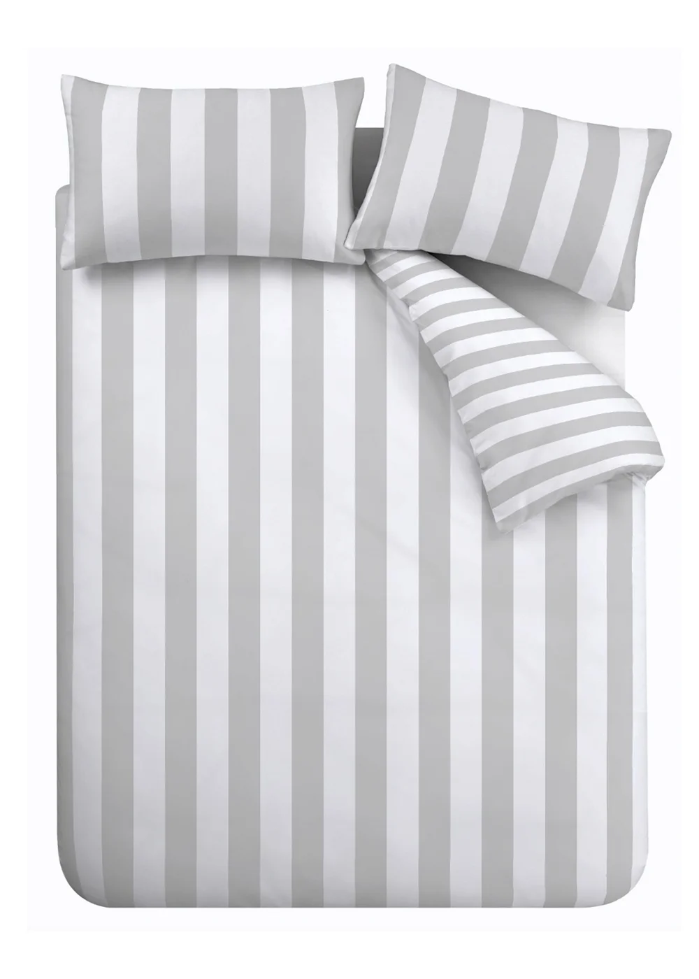 Catherine Lansfield Cove Stripe Reversible Duvet Cover Set Silver Grey - Single Image 5