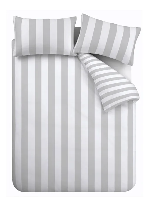 Catherine Lansfield Cove Stripe Reversible Duvet Cover Set Silver Grey - Single Image 5