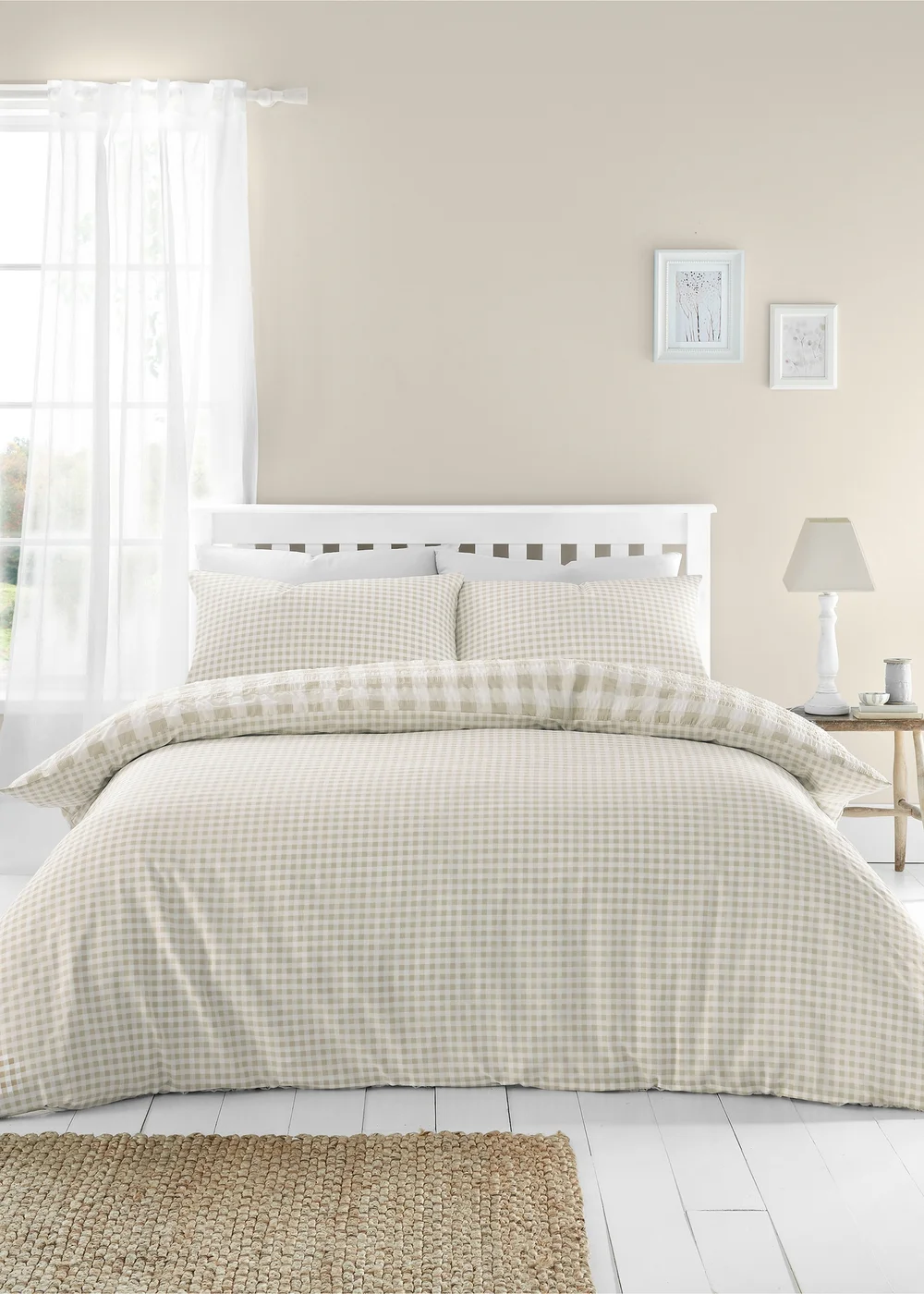 Catherine Lansfield Seersucker Gingham Check Duvet Cover Set - Single Image 2
