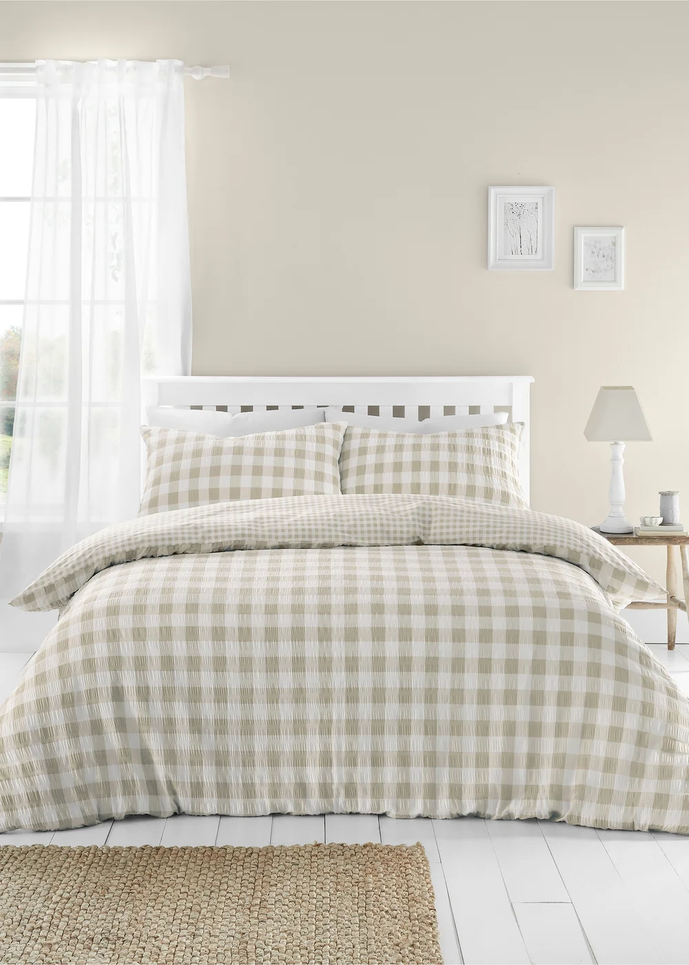 Catherine Lansfield Seersucker Gingham Check Duvet Cover Set - Single Image 1