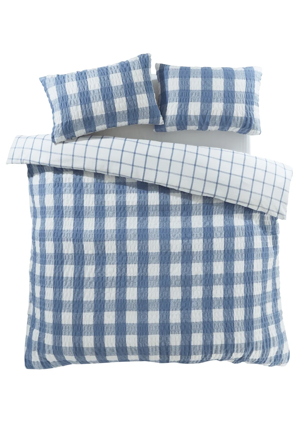 Catherine Lansfield Brushed Seersucker Gingham Reversible Duvet Cover Set - Single Image 5