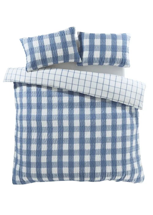 Catherine Lansfield Brushed Seersucker Gingham Reversible Duvet Cover Set - Single Image 5