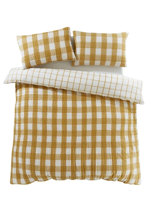 Catherine Lansfield Brushed Seersucker Gingham Reversible Duvet Cover Set - Single Image 5