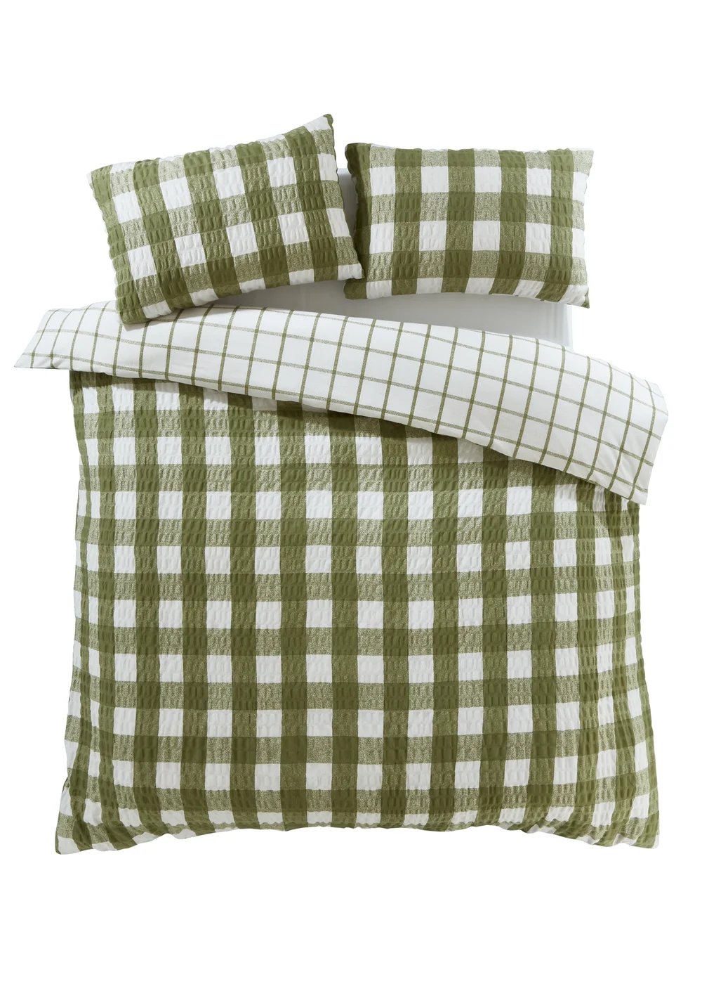 Catherine Lansfield Brushed Seersucker Gingham Reversible Duvet Cover Set - Single Image 5