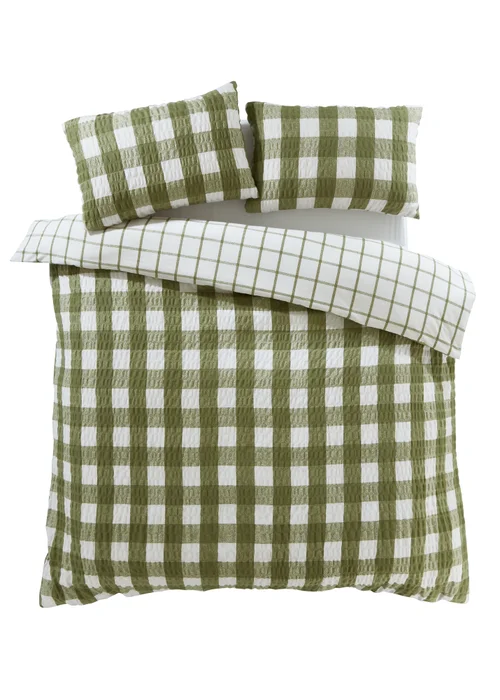 Catherine Lansfield Brushed Seersucker Gingham Reversible Duvet Cover Set - Single Image 5
