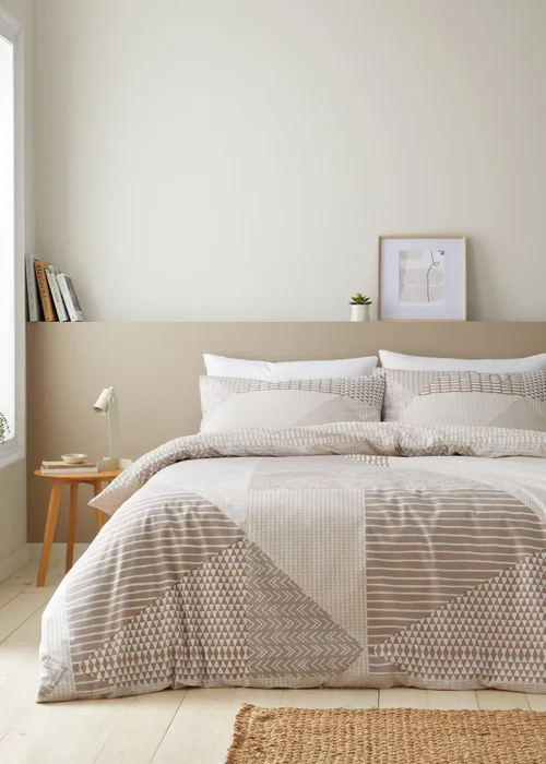 Catherine Lansfield Larsson Geo Reversible Duvet Cover Set Natural - Single Image 1