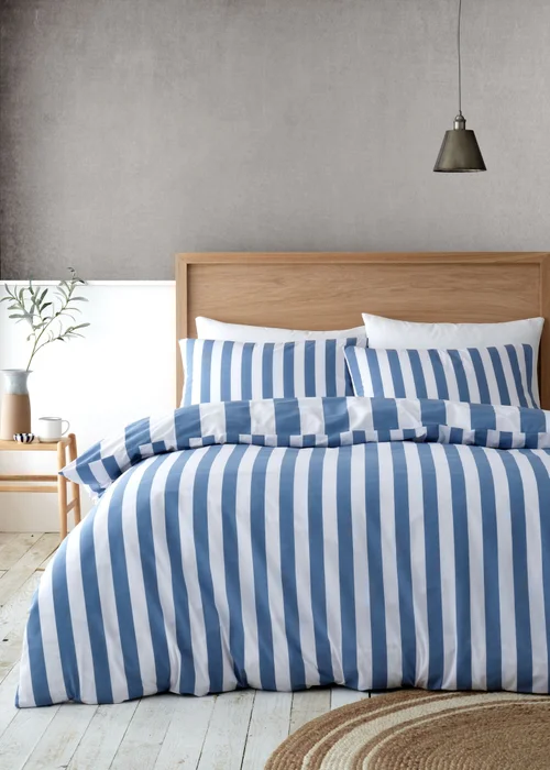 Catherine Lansfield Cove Stripe Reversible Duvet Cover Set - Single Image 2