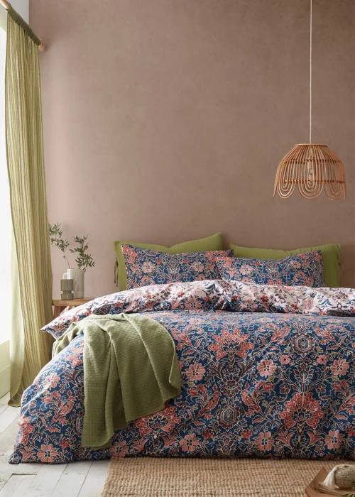Pineapple Elephant Keera Floral Reversible Duvet Cover Set Navy Blue - Single Image 1