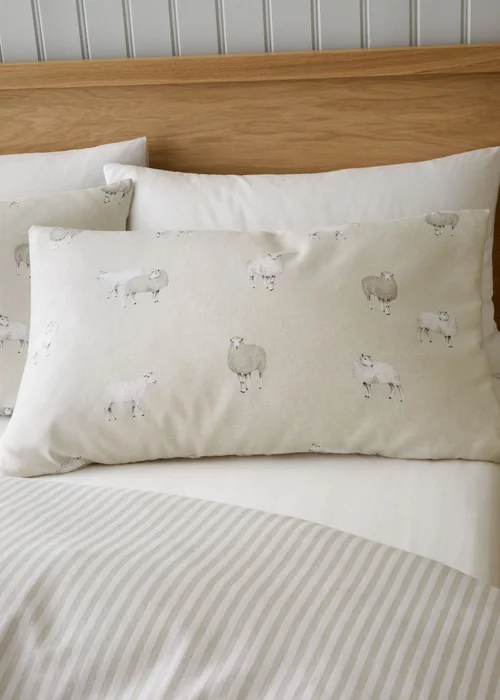 Catherine Lansfield Brushed Cotton Sheep Reversible Duvet Cover Set - Single Image 2