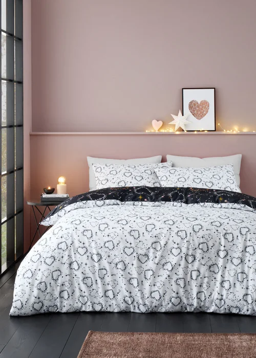 Catherine Lansfield Cosmic Hearts and Stars Reversible Duvet Cover Set - Single Image 2