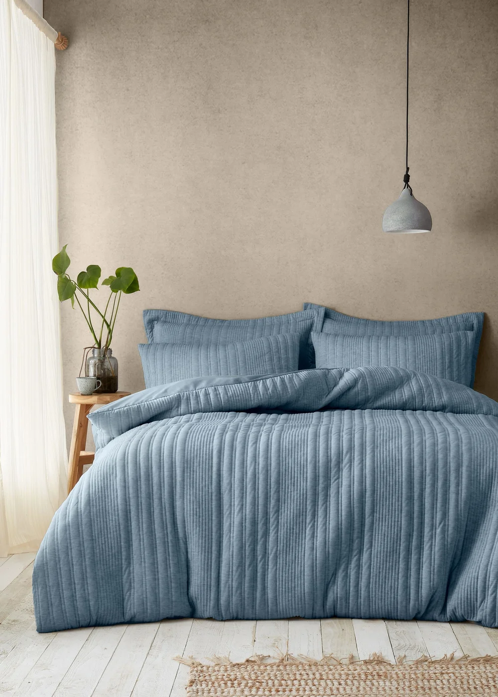 Pineapple Elephant Tamba Jersey Stripe Quilted Duvet Cover Set Chambray Blue - Single Image 1