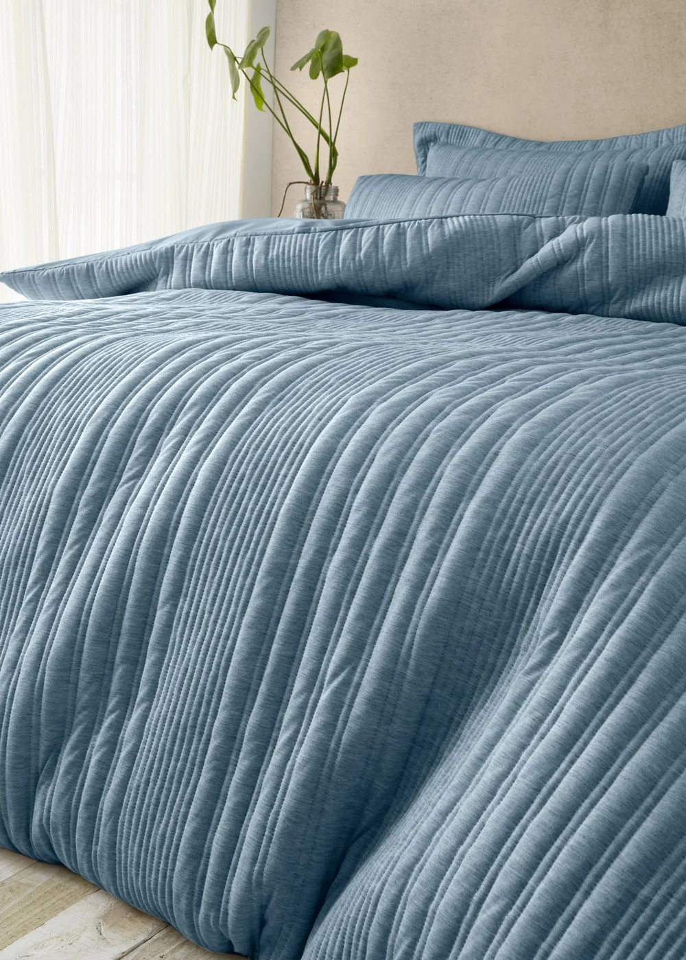 Pineapple Elephant Tamba Jersey Stripe Quilted Duvet Cover Set Chambray Blue - Single Image 3