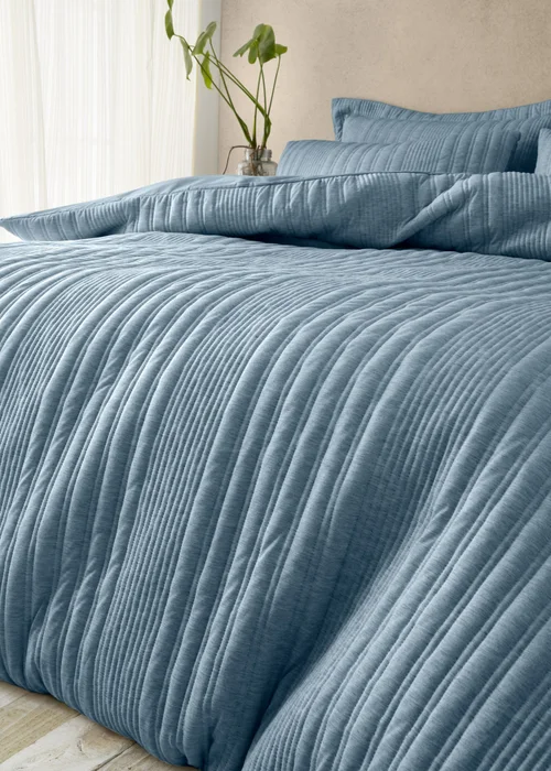 Pineapple Elephant Tamba Jersey Stripe Quilted Duvet Cover Set Chambray Blue - Single Image 3
