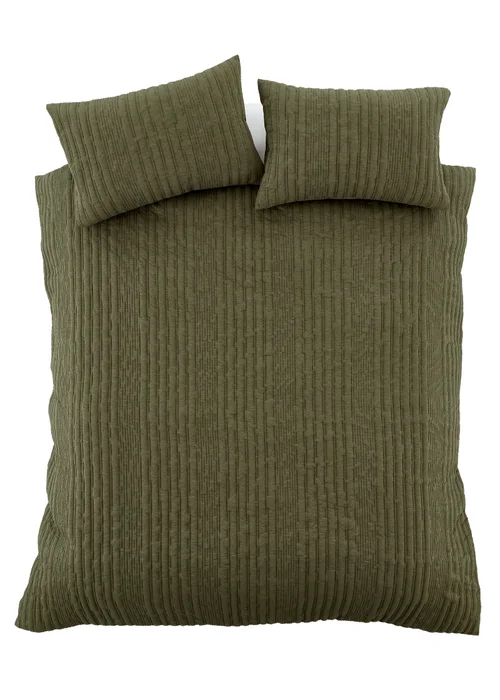 Pineapple Elephant Tamba Jersey Stripe Quilted Duvet Cover Set Olive Green - Single Image 5
