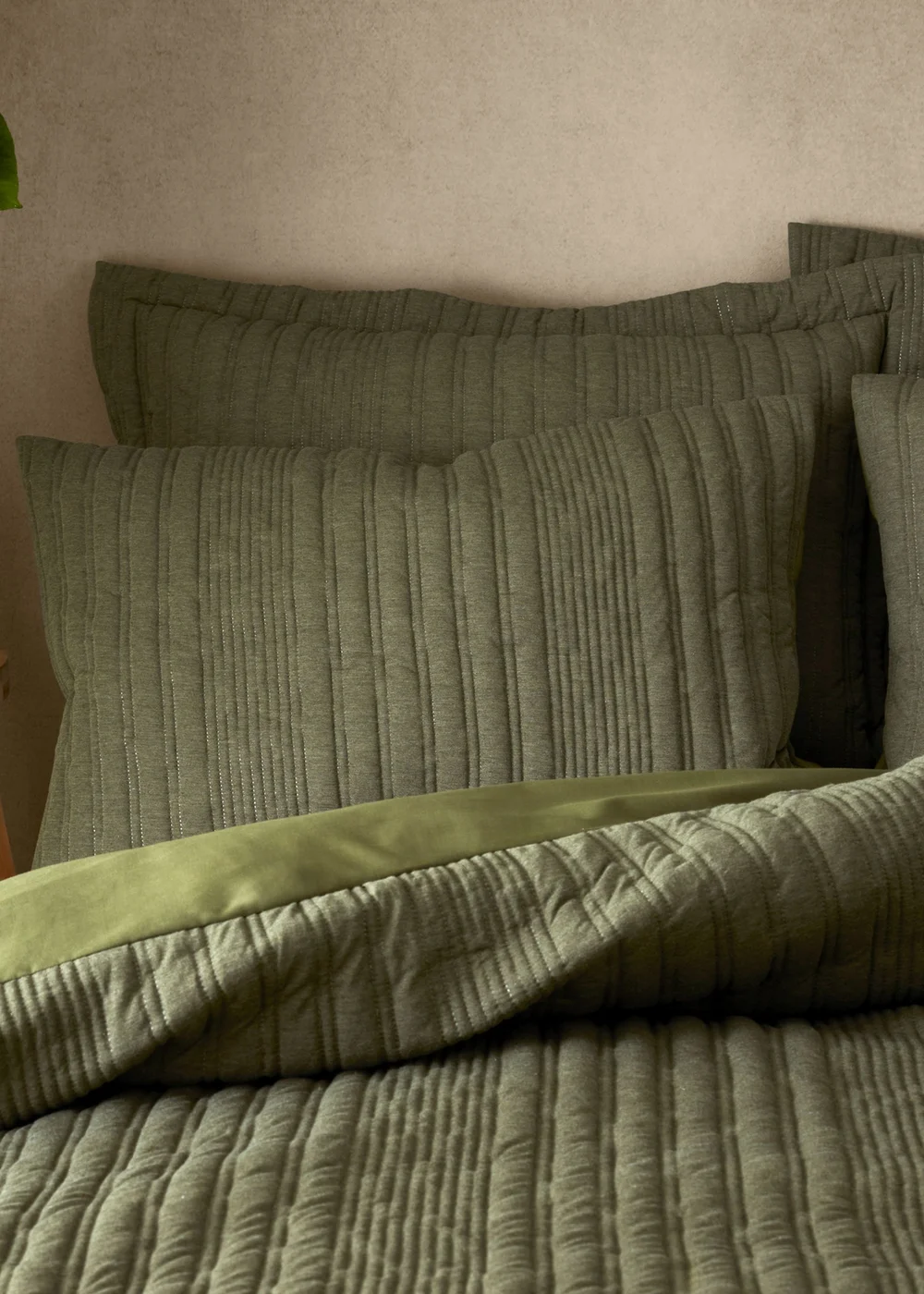 Pineapple Elephant Tamba Jersey Stripe Quilted Duvet Cover Set Olive Green - Single Image 2