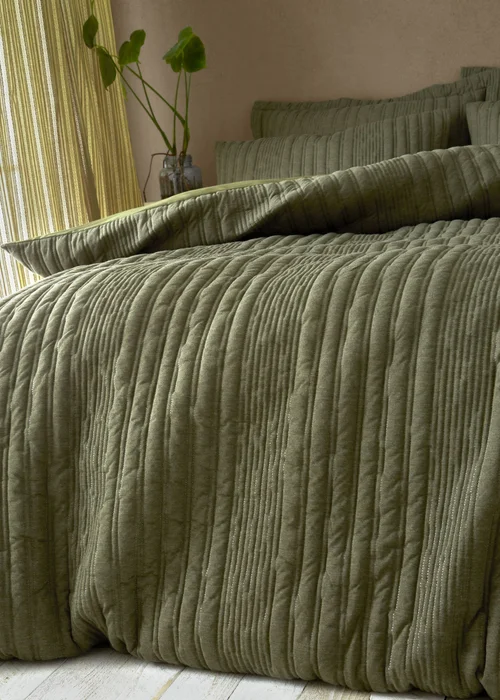 Pineapple Elephant Tamba Jersey Stripe Quilted Duvet Cover Set Olive Green - Single Image 3