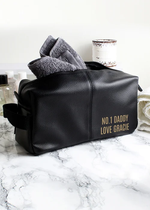 Personalised Memento Company Black Luxury Leatherette Wash Bag - One Size Image 3