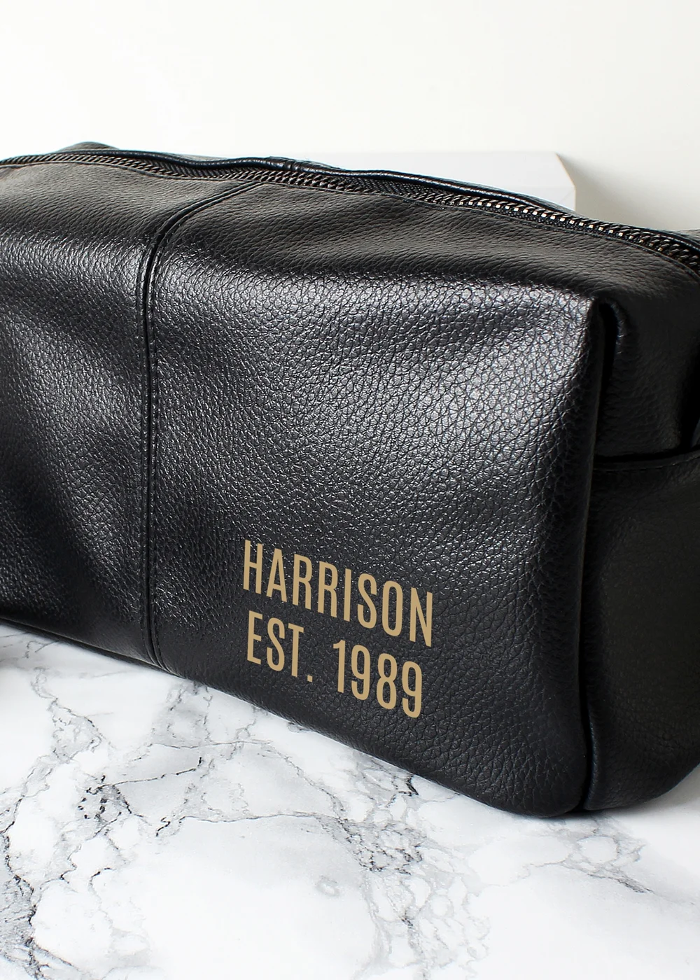 Personalised Memento Company Black Luxury Leatherette Wash Bag - One Size Image 2