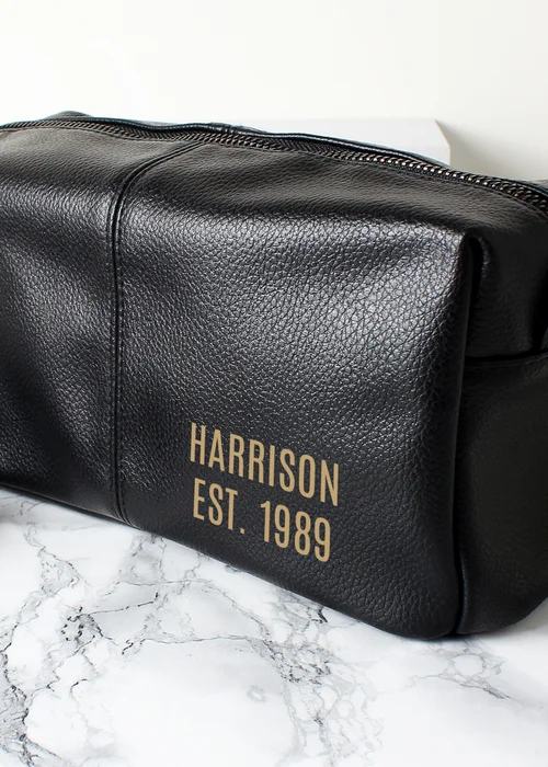 Personalised Memento Company Black Luxury Leatherette Wash Bag - One Size Image 2