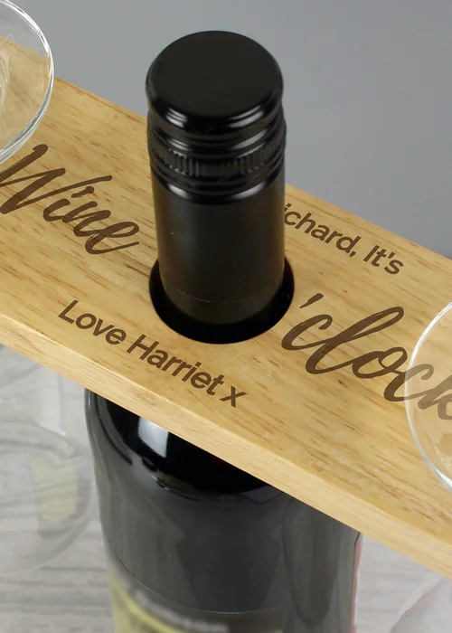 Personalised Memento Company Wood Wine O'clock Wine Glass & Bottle Holder - One Size Image 2