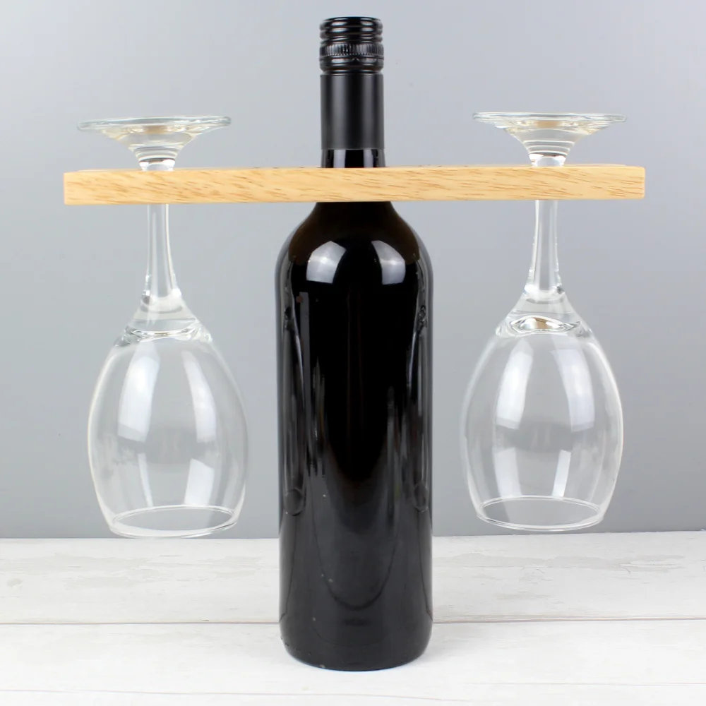 Personalised Memento Company Wood Wine O'clock Wine Glass & Bottle Holder - One Size Image 5