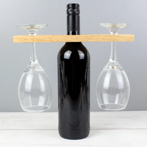 Personalised Memento Company Wood Wine O'clock Wine Glass & Bottle Holder - One Size Image 5