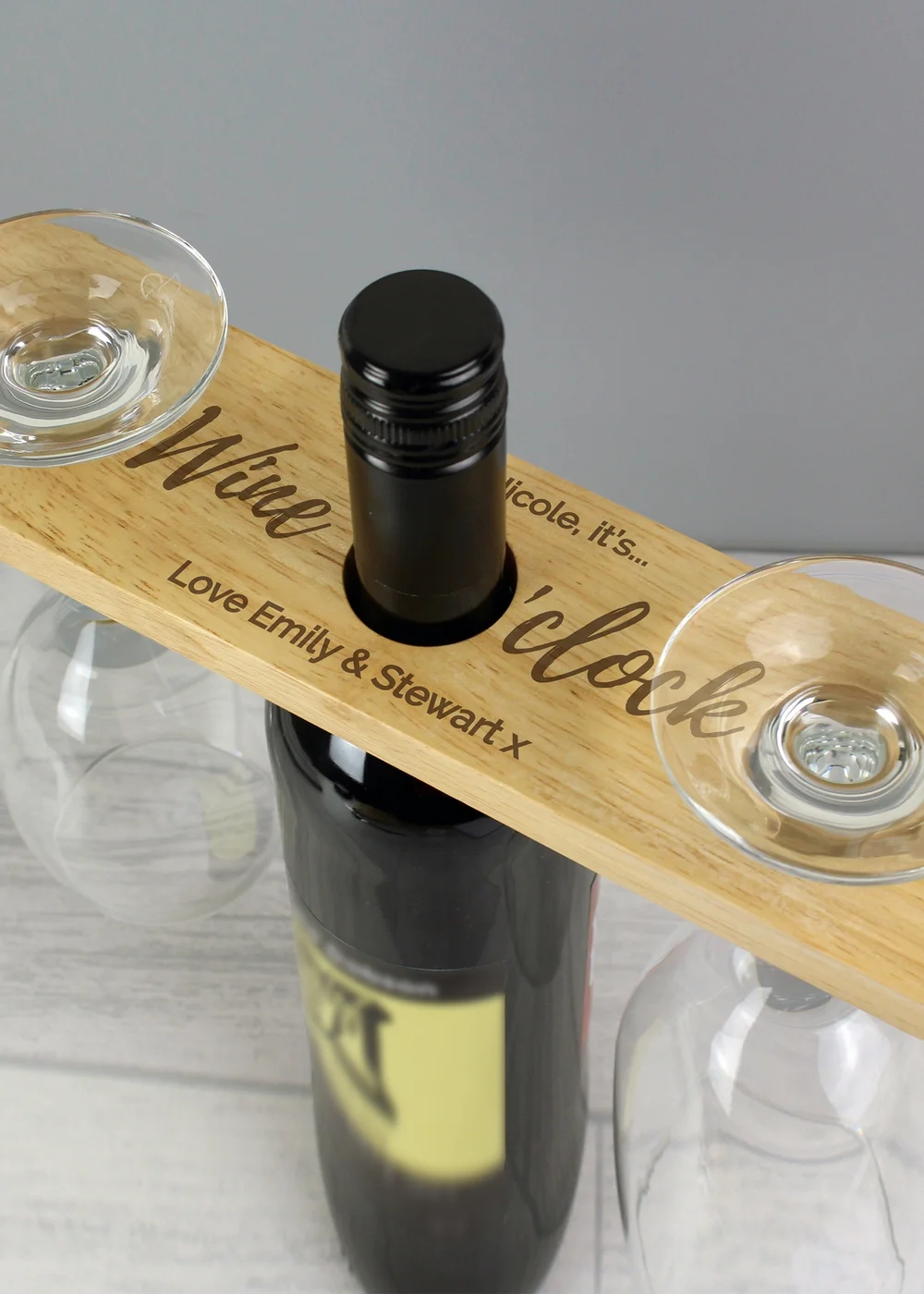 Personalised Memento Company Wood Wine O'clock Wine Glass & Bottle Holder - One Size Image 1