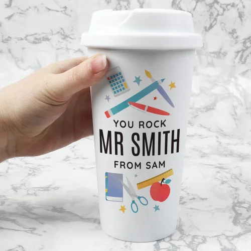 Personalised Memento Company White Teachers Insulated Reusable Eco Travel Cup - One Size Image 4