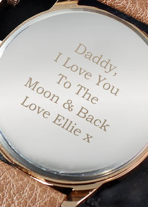 Personalised Memento Company Rose Gold Mens Watch with Brown Strap and Presentation Box - One Size Image 3